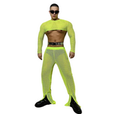Fluorescent Green Fishnet See-Through Bodysuit Set
